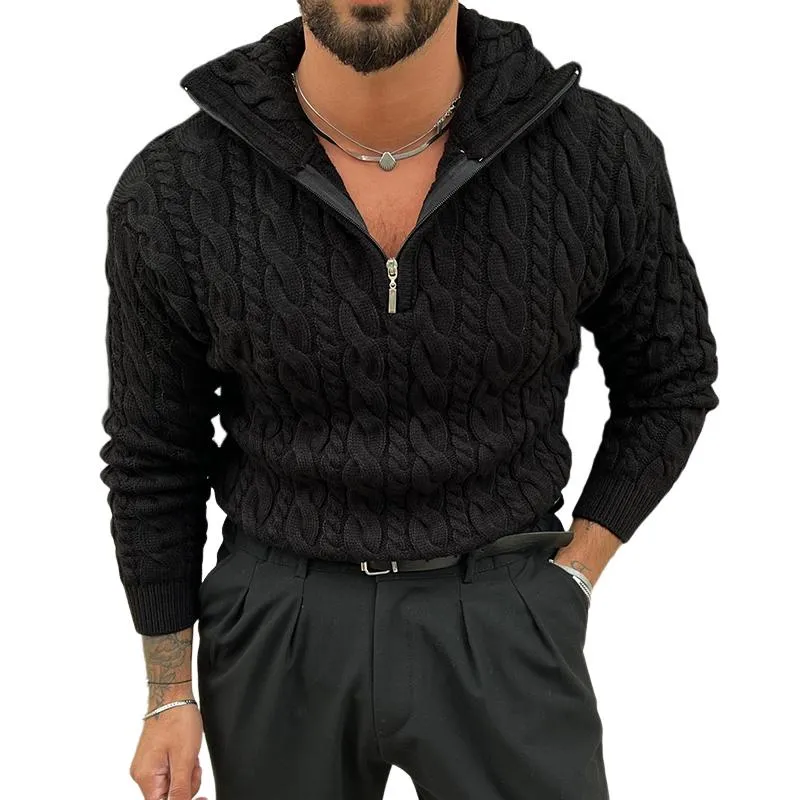 Men's Retro Casual Solid Color Lapel Zipper Sweater 81804876TO sold by Manly