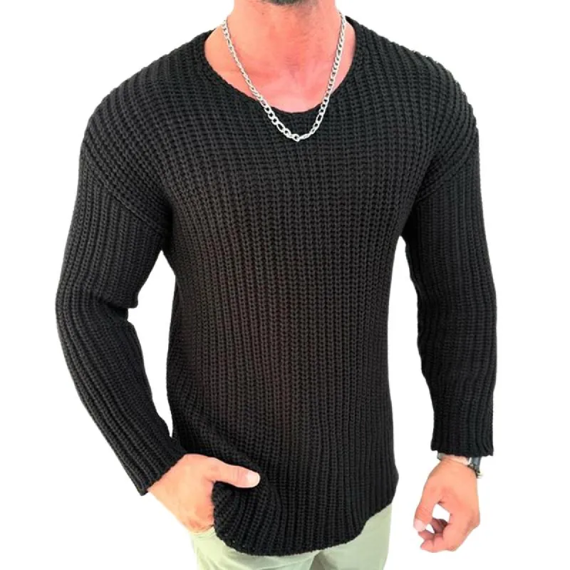 Men's Retro Casual Solid Color V-Neck Sweater 59106350TO sold by Manly