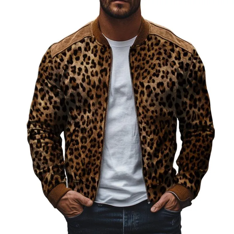 Men's Vintage Casual Leopard Print Zip-Up Bomber Jacket 71306090TO sold by Manly