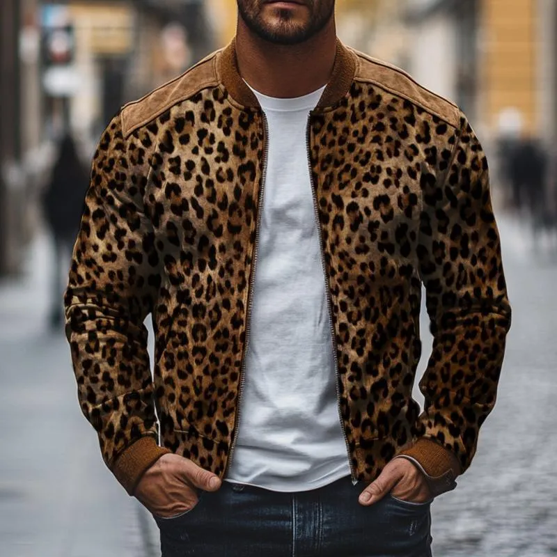 Men's Vintage Casual Leopard Print Zip-Up Bomber Jacket 71306090TO sold by Manly product image thumbnail 2