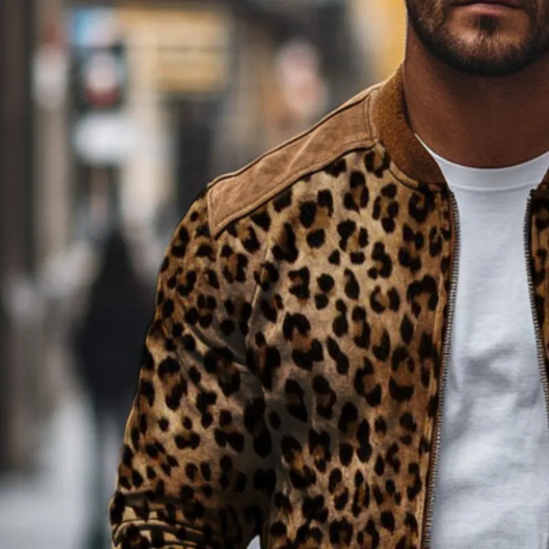 Men's Vintage Casual Leopard Print Zip-Up Bomber Jacket 71306090TO sold by Manly product image thumbnail 3