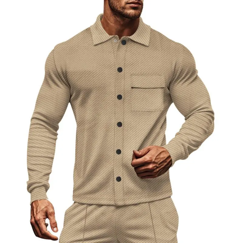 Men's Solid Color Lapel Chest Pocket Single Breasted Shirt Jacket 94827752Z sold by Manly