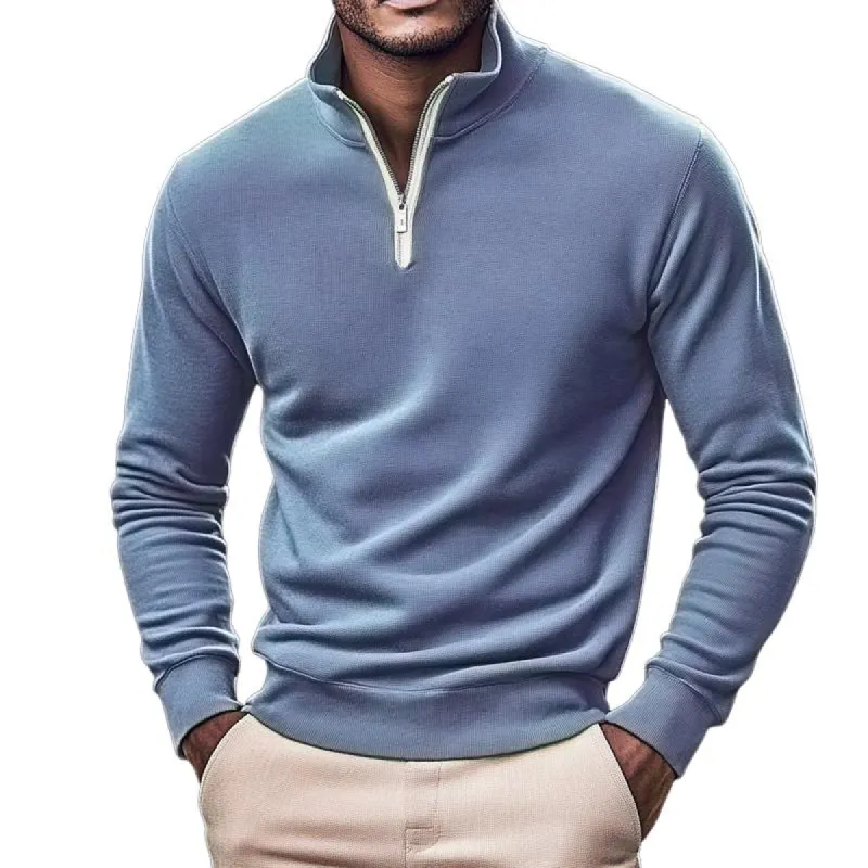 Men's Solid Zip Stand Collar Long Sleeve Casual Sweatshirt 23996648Z sold by Manly
