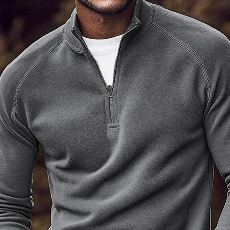 Men's Solid Zip Stand Collar Raglan Sleeve Casual Sweatshirt 26666885Z sold by Manly product image thumbnail 3