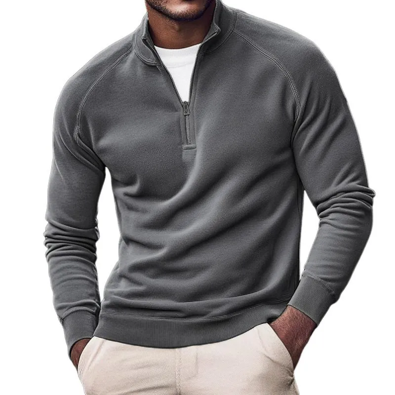Men's Solid Zip Stand Collar Raglan Sleeve Casual Sweatshirt 26666885Z sold by Manly