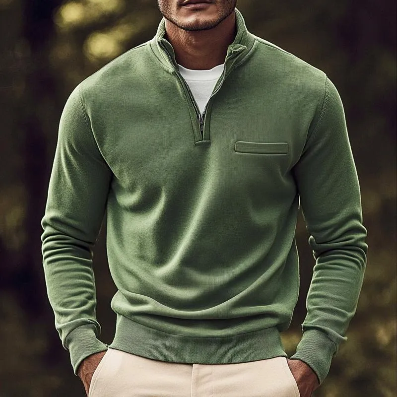 Men's Solid Zip Stand Collar Chest Pocket Long Sleeve Casual Sweatshirt 86236080Z sold by Manly product image thumbnail 2