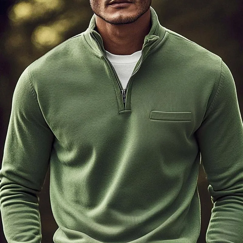 Men's Solid Zip Stand Collar Chest Pocket Long Sleeve Casual Sweatshirt 86236080Z sold by Manly product image thumbnail 3