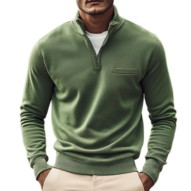 Men's Solid Zip Stand Collar Chest Pocket Long Sleeve Casual Sweatshirt 86236080Z sold by Manly