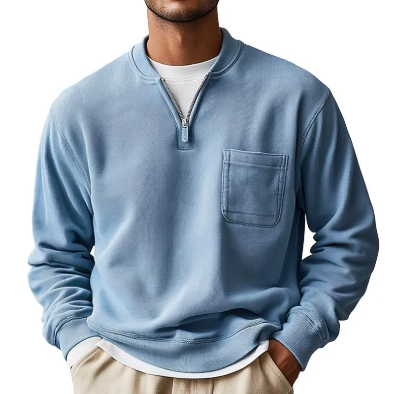 Men's Solid Loose Zip Collar Long Sleeve Casual Sweatshirt 41868568Z sold by Manly