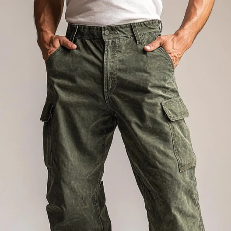 Men's Vintage Solid Color Multi-Pocket Cargo Pants 46196718Y sold by Manly product image thumbnail 2