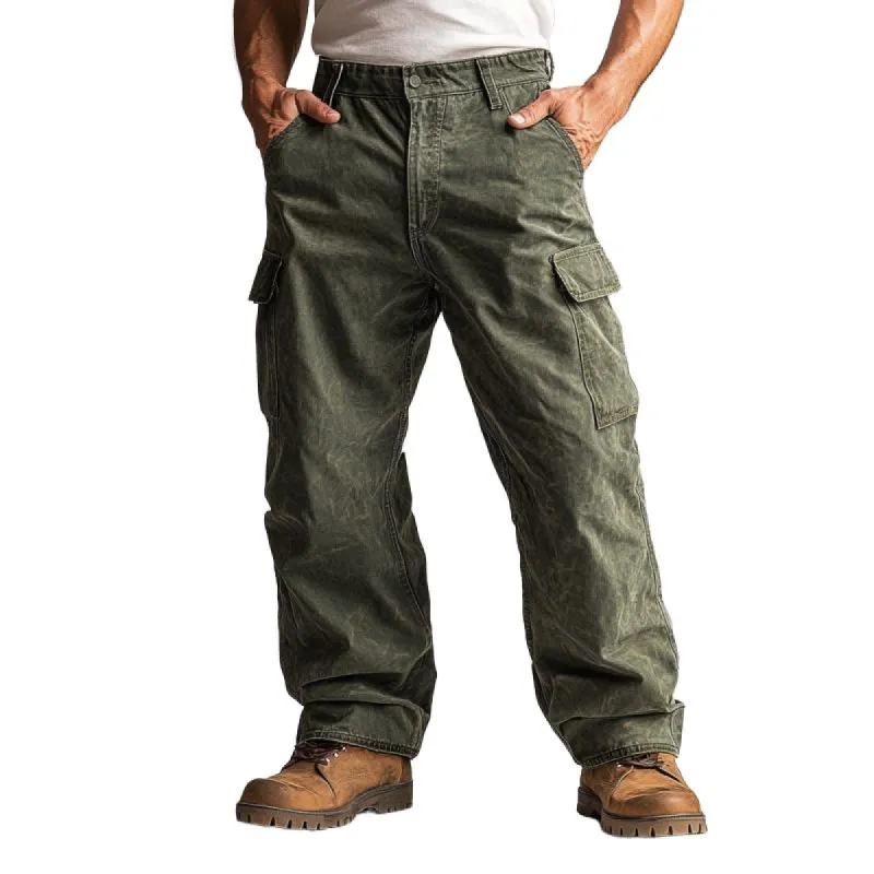Men's Vintage Solid Color Multi-Pocket Cargo Pants 46196718Y sold by Manly