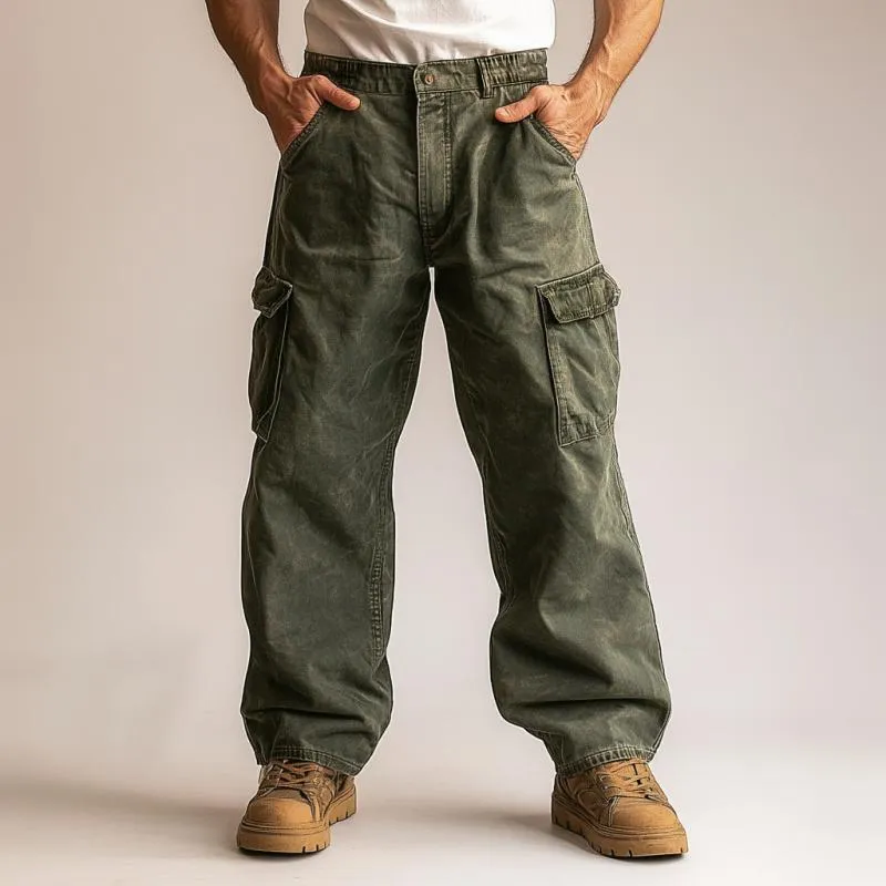 Men's Vintage Solid Color Multi-Pocket Cargo Pants 46196718Y sold by Manly product image thumbnail 3
