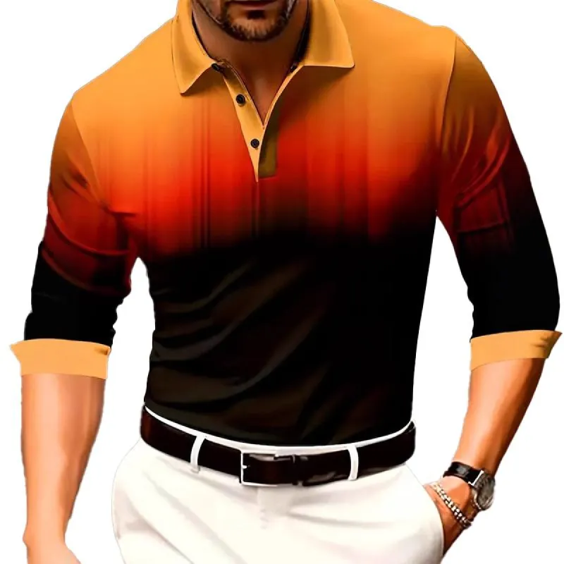 Men's Printed Pullover Long Sleeve Button POLO Shirt 85898685X sold by Manly