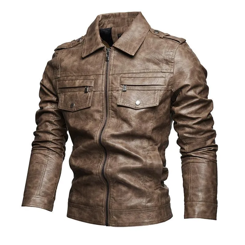 Men's Casual Lapel Leather Motorcycle Jacket 72693764X sold by Manly