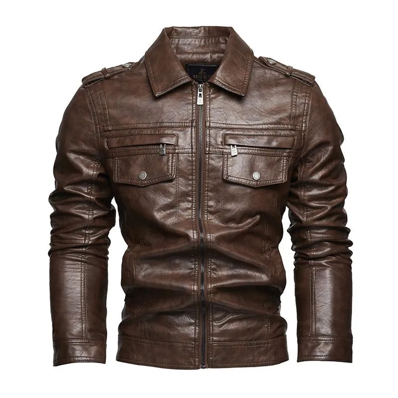Men's Casual Lapel Leather Motorcycle Jacket 72693764X sold by Manly product image thumbnail 3