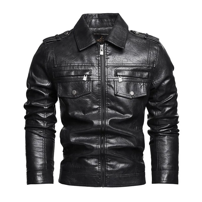 Men's Casual Lapel Leather Motorcycle Jacket 72693764X sold by Manly product image thumbnail 2
