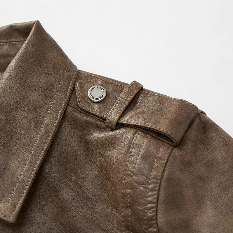 Men's Casual Lapel Leather Motorcycle Jacket 72693764X sold by Manly product image thumbnail 4