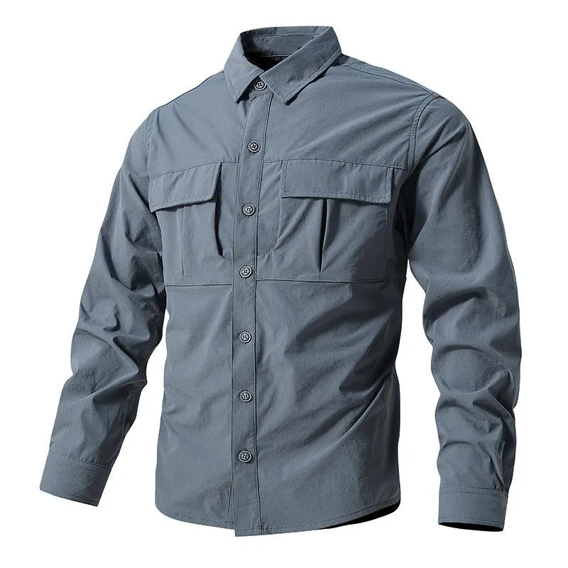 Men's Quick-drying Stretch Outdoor Multi-pocket Long-sleeved Shirt 68325995X sold by Manly product image thumbnail 4