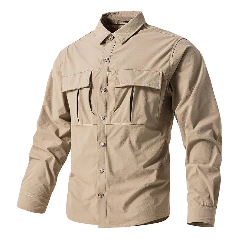 Men's Quick-drying Stretch Outdoor Multi-pocket Long-sleeved Shirt 68325995X sold by Manly product image thumbnail 3