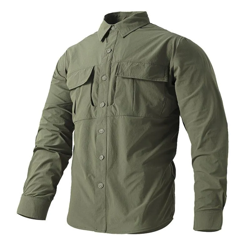 Men's Quick-drying Stretch Outdoor Multi-pocket Long-sleeved Shirt 68325995X sold by Manly