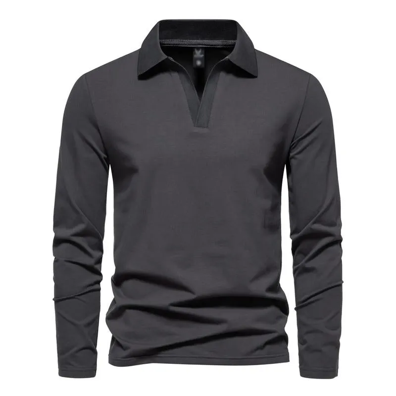 Men's V Neck Lapel Long Sleeve T-Shirt 44630040U sold by Manly