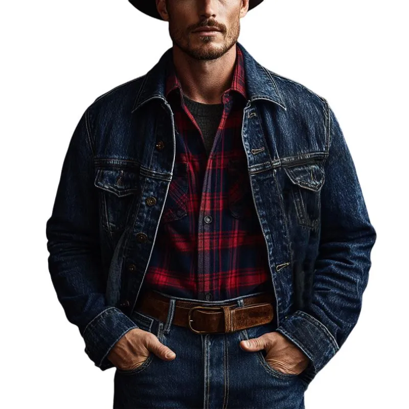 Men's Dark Blue Washed Denim Jacket 36742679U sold by Manly
