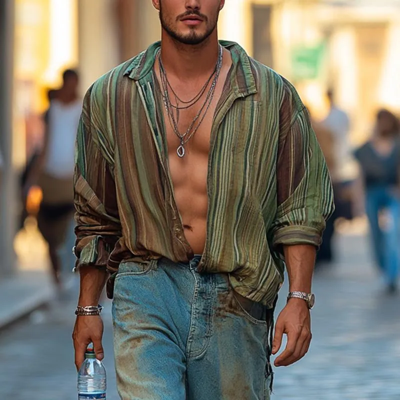 Men's Retro Multicolor Printed Casual Long Sleeve Shirt 34682899U sold by Manly product image thumbnail 2