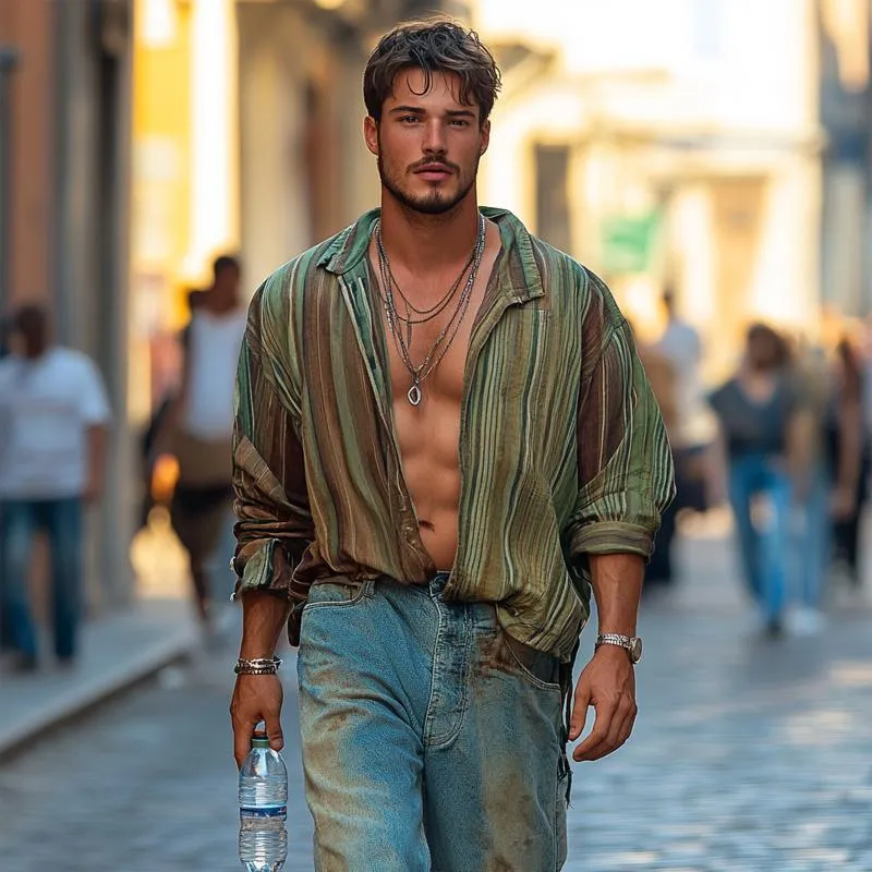 Men's Retro Multicolor Printed Casual Long Sleeve Shirt 34682899U sold by Manly product image thumbnail 3