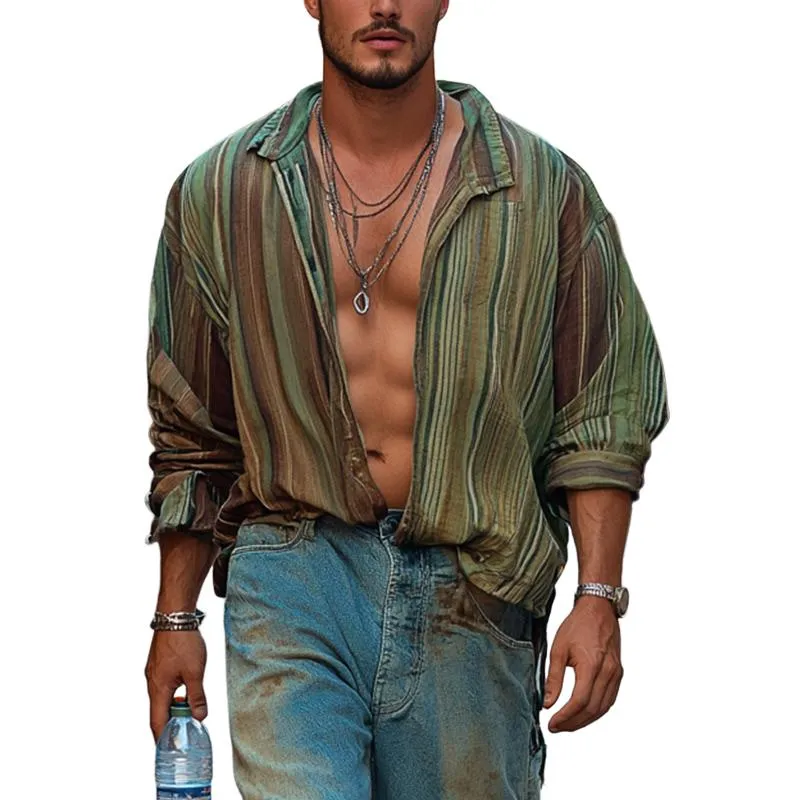 Men's Retro Multicolor Printed Casual Long Sleeve Shirt 34682899U sold by Manly