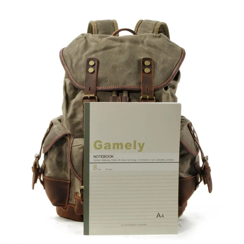 Men's Vintage Outdoor Canvas Stitching Leather Multi-Pocket Backpack 19083234Y sold by Manly product image thumbnail 4