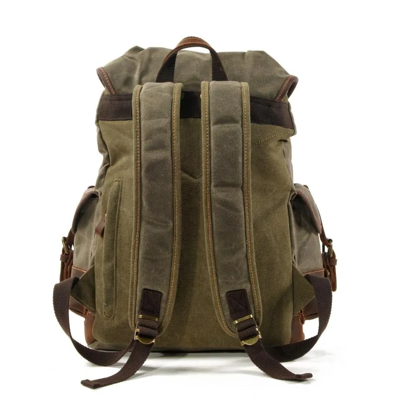 Men's Vintage Outdoor Canvas Stitching Leather Multi-Pocket Backpack 19083234Y sold by Manly product image thumbnail 3
