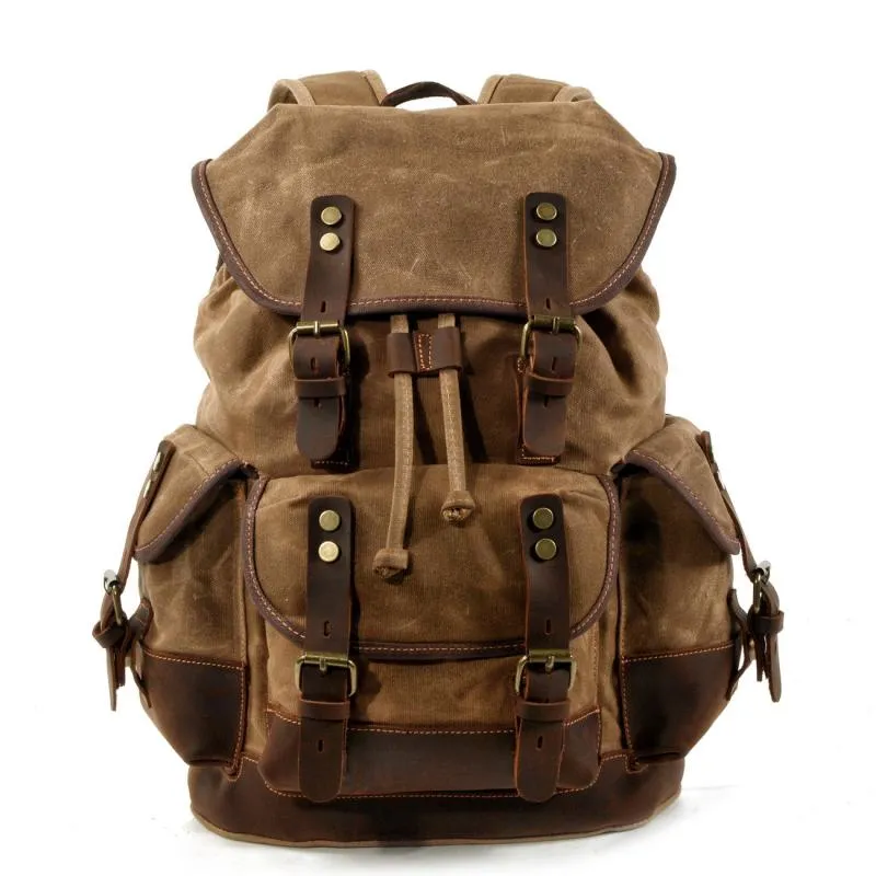 Men's Vintage Outdoor Canvas Stitching Leather Multi-Pocket Backpack 19083234Y sold by Manly product image thumbnail 5