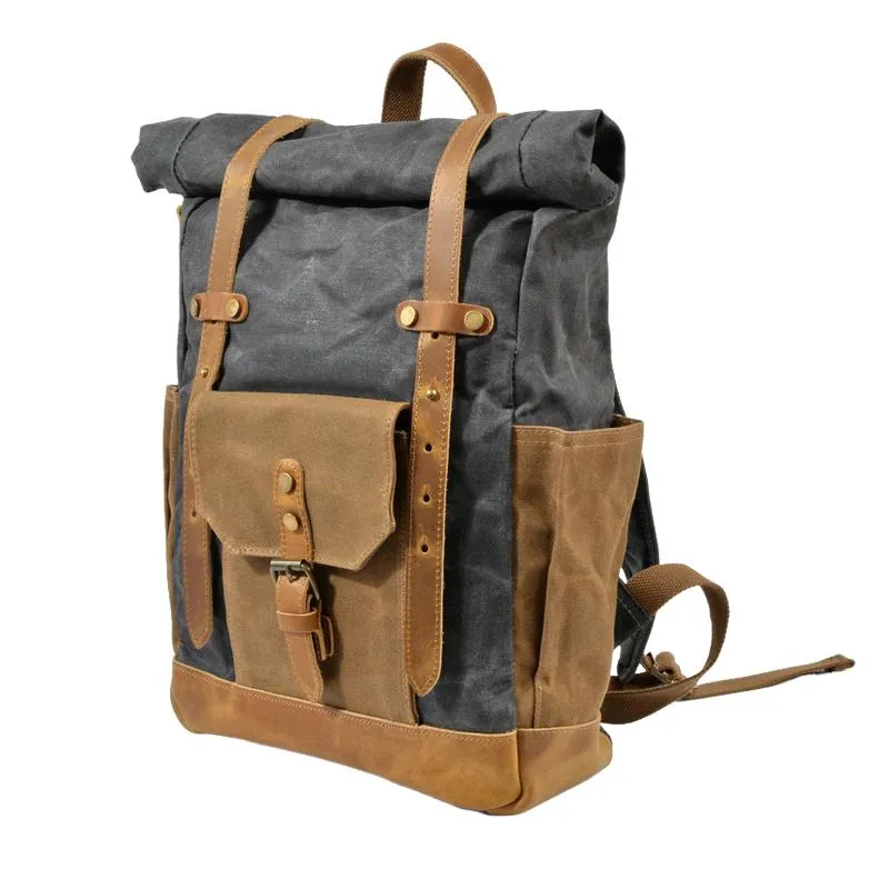 Men's Vintage Contrast Waterproof Canvas Multi-Pocket Backpack 05291124Y sold by Manly product image thumbnail 3