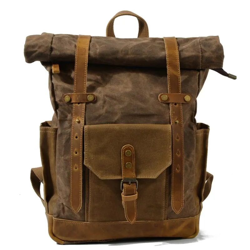Men's Vintage Contrast Waterproof Canvas Multi-Pocket Backpack 05291124Y sold by Manly product image thumbnail 5