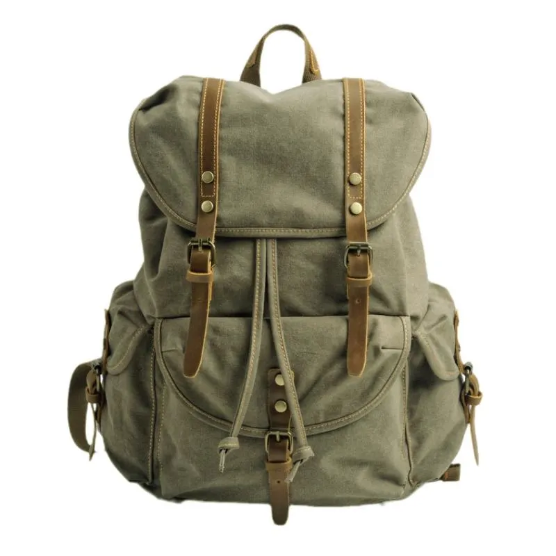 Men's Retro Outdoor Large Capacity Multi-Pocket Canvas Backpack 33759989Y sold by Manly