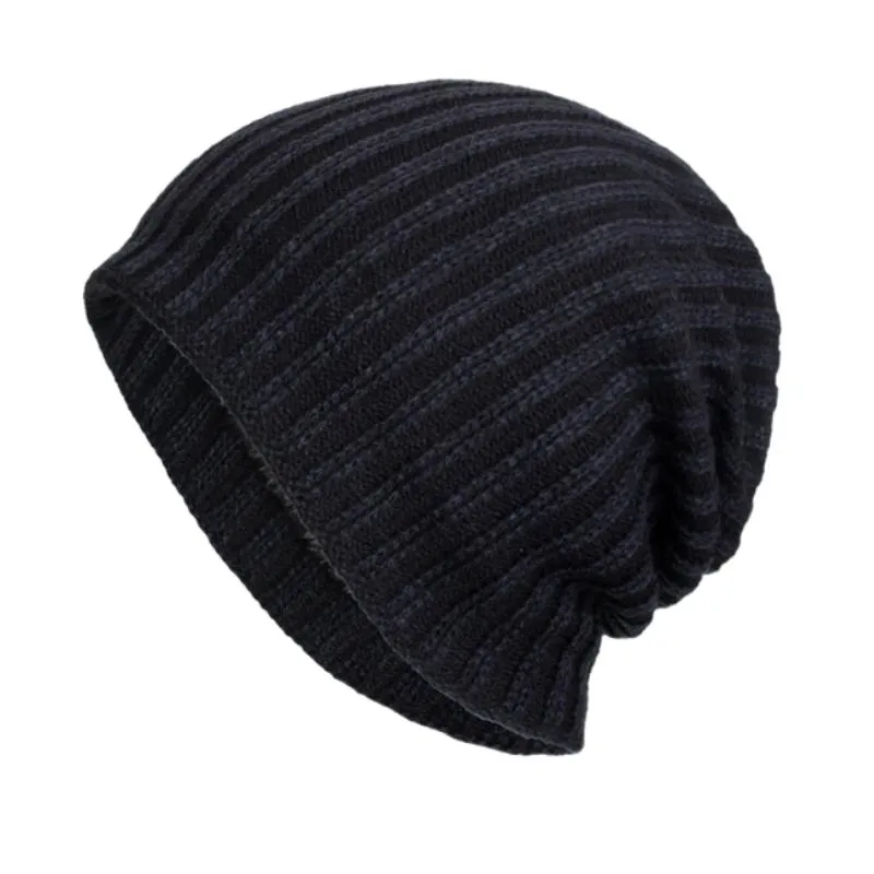 Men's Retro Two-tone Vertical Stripes Cable Flannel Lining Warm Knitted Hat 91885808Y sold by Manly product image thumbnail 5