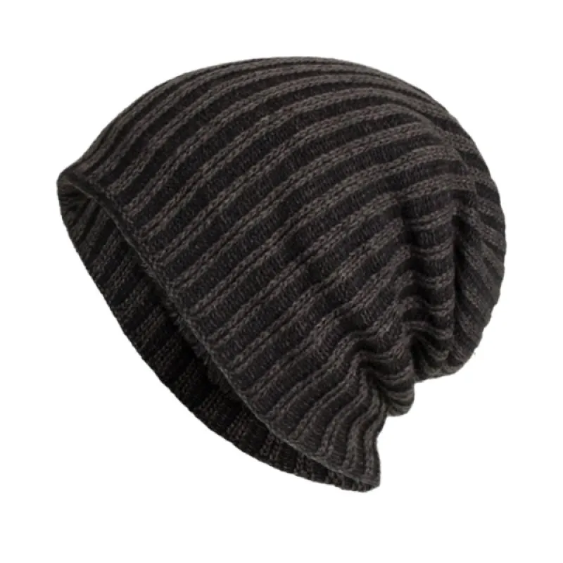 Men's Retro Two-tone Vertical Stripes Cable Flannel Lining Warm Knitted Hat 91885808Y sold by Manly