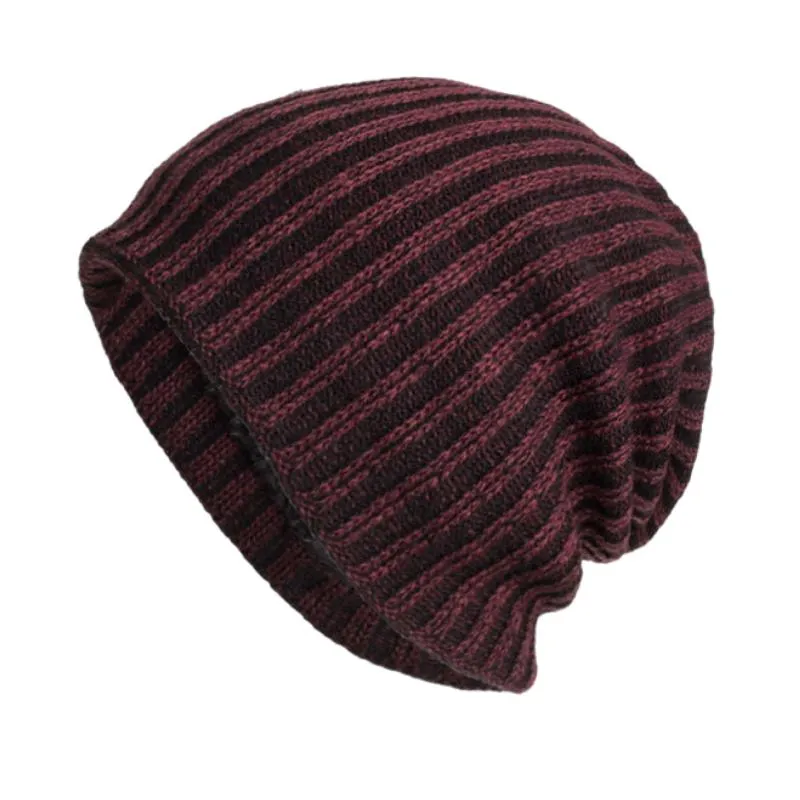 Men's Retro Two-tone Vertical Stripes Cable Flannel Lining Warm Knitted Hat 91885808Y sold by Manly product image thumbnail 4