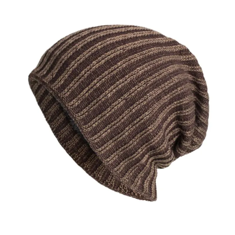 Men's Retro Two-tone Vertical Stripes Cable Flannel Lining Warm Knitted Hat 91885808Y sold by Manly product image thumbnail 2