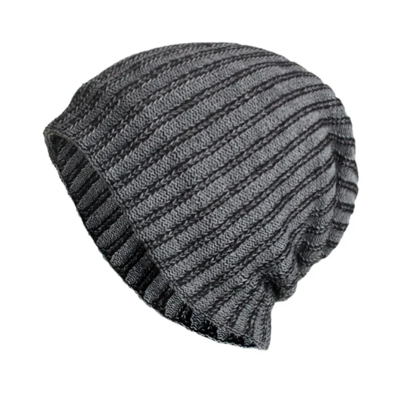 Men's Retro Two-tone Vertical Stripes Cable Flannel Lining Warm Knitted Hat 91885808Y sold by Manly product image thumbnail 3