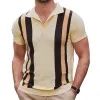 Men's Casual Striped Jacquard Knit Short Sleeve Polo Shirt 18486078M sold by Manly