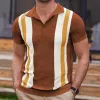 Men's Casual Striped Jacquard Knit Short Sleeve Polo Shirt 18486078M sold by Manly