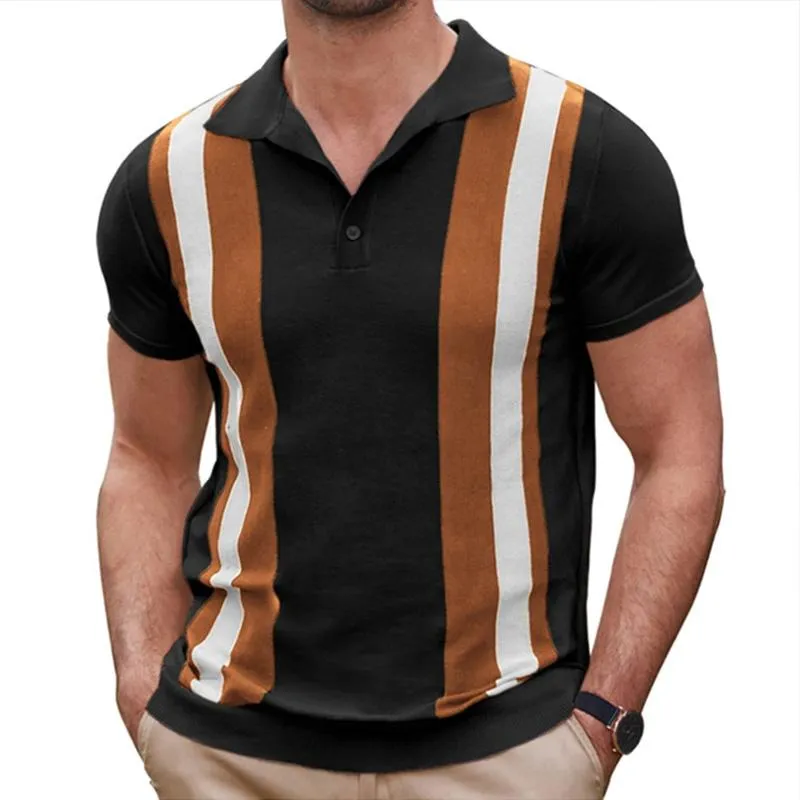 Men's Casual Striped Jacquard Knit Short Sleeve Polo Shirt 18486078M sold by Manly