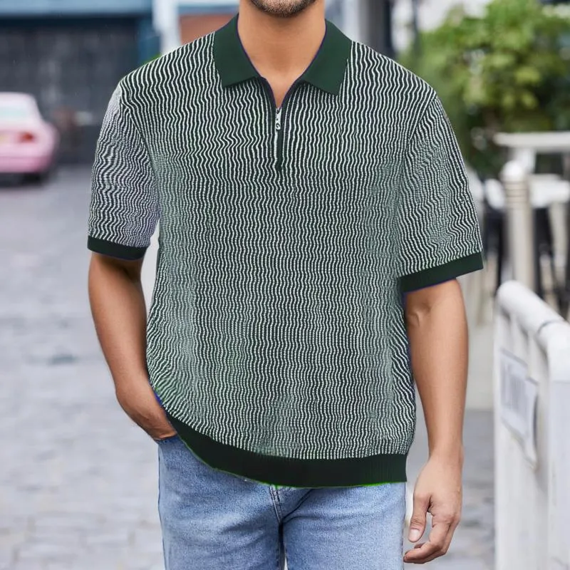 Men's Striped Lapel Short Sleeve Knit Polo Shirt 35959419Z sold by Manly product image thumbnail 4