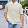 Men's Striped Lapel Short Sleeve Knit Polo Shirt 35959419Z sold by Manly