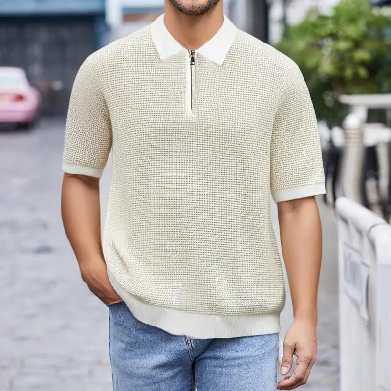 Men's Striped Lapel Short Sleeve Knit Polo Shirt 35959419Z sold by Manly product image thumbnail 3