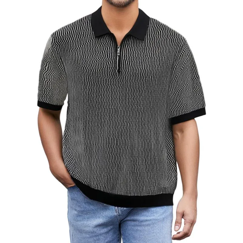 Men's Striped Lapel Short Sleeve Knit Polo Shirt 35959419Z sold by Manly