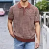 Men's Striped Lapel Short Sleeve Knit Polo Shirt 35959419Z sold by Manly