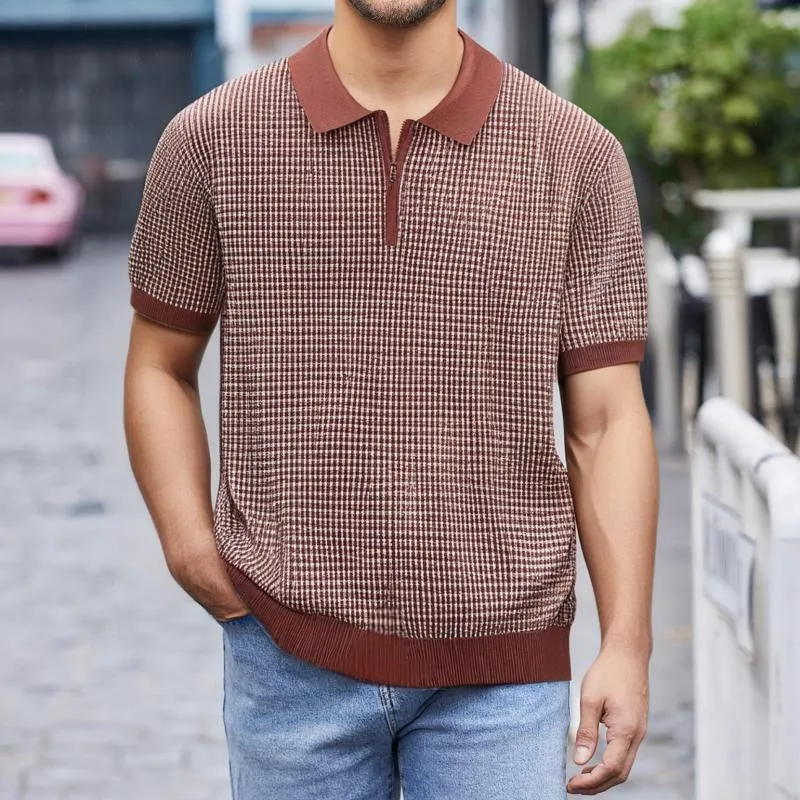 Men's Striped Lapel Short Sleeve Knit Polo Shirt 35959419Z sold by Manly product image thumbnail 5