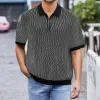 Men's Striped Lapel Short Sleeve Knit Polo Shirt 35959419Z sold by Manly